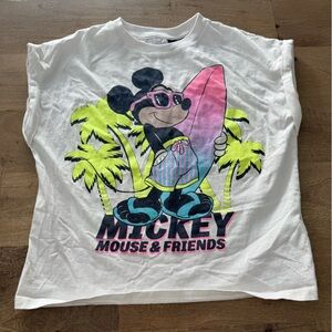 Zara Disney Mickey Mouse Girls' White Surf Graphic Tee size 8-9 years